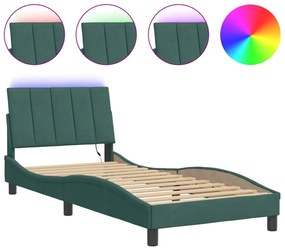 sötétzöld bársony ágykeret LED-világítással 80 x 200 cm