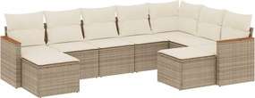vidaXL 9 részes bézs polyrattan kerti ülőgarnitúra párnákkal