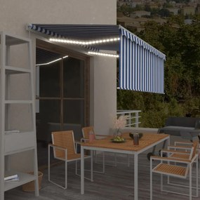 kék/fehér LED-es kézzel kihúzható napellenző redőnnyel 3x2,5 m