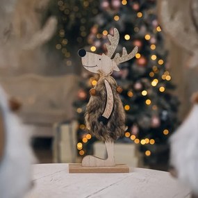 Karácsonyi rénszarvas figura szőrrel 30 cm &#8211; 4 féle