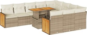 vidaXL 11 részes bézs polyrattan akácfa kerti ülőgarnitúra párnákkal