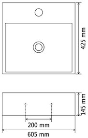 Fekete kerámia mosdó csaptelep furattal 60,5 x 42,5 x 14,5 cm