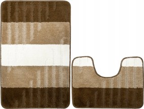 VIC 2 Részes Csúszásgátló Fürdőszobaszőnyeg Szett Csíkos Bézs Barna Krém
