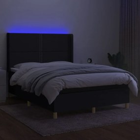 fekete szövet rugós és LED-es ágy matraccal 140x190 cm