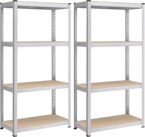 SONGMICS 2 db nagy teherbírású tárolóállvány, 4 állítható polccal, 80 x 40 x 160 cm, 520 kg/állvány, ezüst