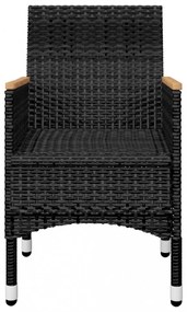 3 részes fekete polyrattan és akácfa bisztrószett