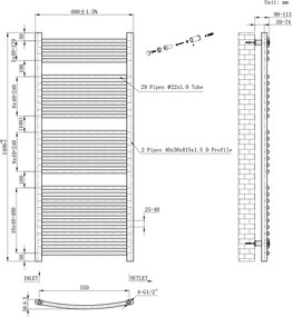 Íves törölközőszárító radiátor 1400x600 mm fehér