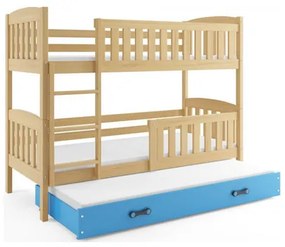 Gyerek emeletes ágy KUBUS kihúzható ággyal 90x200 cm - fenyő Kék
