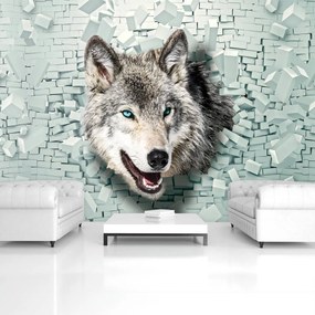 Fotótapéta - A farkas előkerül a 3D-s falból (152,5x104 cm)