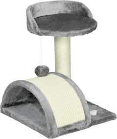 PawHut Kicsi Macskakaromfa 46 cm Magasságú, 2-Szintű Macska Fa Kaparó Poszttal, Platformokkal és Lógó Labda Játékkal 35.5x37x46 cm Szürke | Aosom