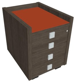 Verno mobil konténer 47 x 60 cm üveggel, 4 fiók, antracit tölgy / narancs