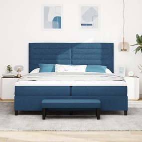 Box Spring Ágy Matraccal és Pad Kék 200x200 cm Szövet