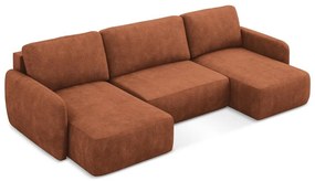 Terrakotta színű zsenília kinyitható-tárolóhelyes sarokkanapé (U alakú) Lilo – Makamii
