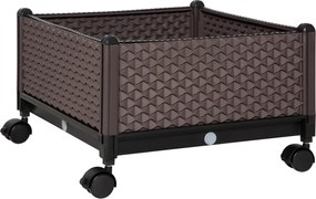 Outsunny Műanyag Kerekes Virágcserép Drainázs Lyukkal Kültéri Növénytermesztéshez Patio Terasz 50x50x33 cm Barna | Aosom