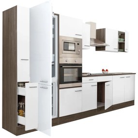 Yorki 360 konyhablokk yorki tölgy korpusz,selyemfényű fehér fronttal alulfagyasztós hűtős szekrénnyel