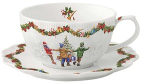 Karácsonyi porcelán teás csésze aljjal díszdobozban Christmas Round Dance