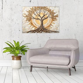 Üveg kép – Arany életfa mozaikban (70x50 cm)