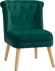 HOMCOM Kárpitozott Karosszék Nappali és Étkezőszobába, Fa Lábakkal és Bársonyos Hatású Szövettel, 60x66x79 cm, Zöld | Aosom