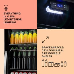 Klarstein Beersafe 7XL, hűtőszekrény, 242 liter, 5 polc, panoráma üvegajtó, rozsdamentes acél