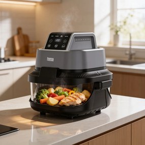 TEESA Üveg légforrós friter 4L, 1,5 L, 1500W zsírmentes fritőz, fekete