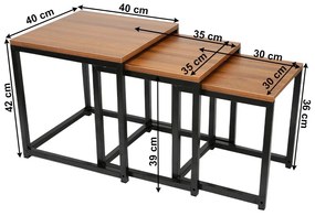 Dohányzóasztal készlet (3 db.)  Hustler Typ 3 (dió + fekete). 1075390