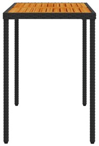 fekete polyrattan akácfa lapos kerti asztal 115x54x74 cm