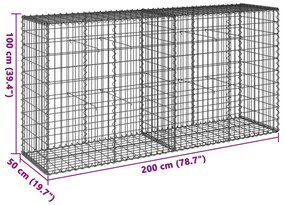 horganyzott vas gabion kosár fedéllel 200 x 50 x 100 cm