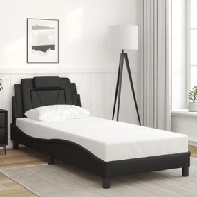 fekete műbőr ágykeret LED-világítással 90x190 cm