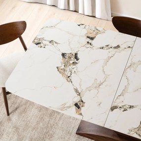 Bővíthető Márványhatású Kerámia Étkezőasztal Fehér/Dió Színben. ALICANTE 160-200 cm