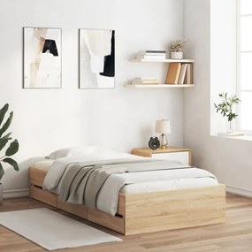 sonoma tölgy színű szerelt fa ágykeret fiókokkal 100 x 200 cm
