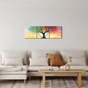 Kép – Évszakok festett fája (órával) (90x30 cm)
