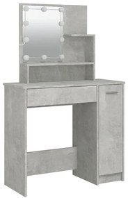 Betonszürke fésülködőasztal LED-del 86,5 x 35 x 136 cm