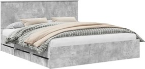 vidaXL Ágykeret fiókkal tárolóval Beton Szürke 180 x 200 cm Mérnöki Fa