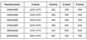 Mexen Velar L Duo, tolózuhanyajtó 200 cm-re nyitható, 8 mm átlátszó üveg, csiszolt acél, 871-200-003-02-97