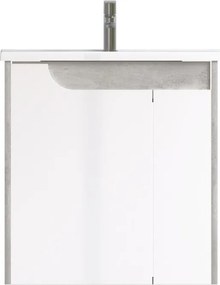 Piramida EURIDIKA fali fürdőszobabútor - műmárvány mosdóval -2 ajtós - FEHÉR-SZÜRKE - 65 x 48 x 62 cm