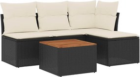 vidaXL 5 részes fekete polyrattan kerti kanapészett párnákkal