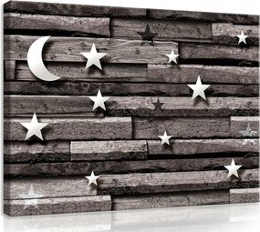Vászonkép 60x40 Éjszakai égbolt hold csillagok fa textúra nyugalom álmok