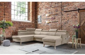 Bézs bársony kinyitható sarokkanapé (bal oldali-"U" alakú) Sweet Harmony – Miuform