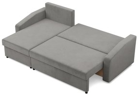 Zeus sarokkanapé, 2 ágyneműtartóval, döntött kartámasz, bársony, univerzális oldal, bonell töltet, világosszürke