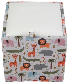 Kocka puff tárolóval állat mintás-bézs N