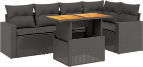 vidaXL 6 részes fekete polyrattan kerti ülőgarnitúra párnákkal