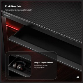 Gamer íróasztal elektromosan állítható, beépített vezeték nélküli QI töltő és USB: Diablo X-RIFT fekete