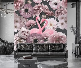 Gario Fotótapéta Rózsaszín flamingos rózsaszín virágok - Andrea Haase Anyag: Vlies, Méret: 300 x 300 cm