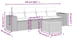 5 részes fekete polyrattan kerti kanapészett párnákkal