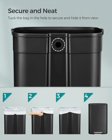 SONGMICS pedálos konyhai szemetes, 50L, lágy záródás, fekete
