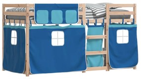 kék tömör fenyőfa emeletes ágy függönyökkel 75 x 190 cm