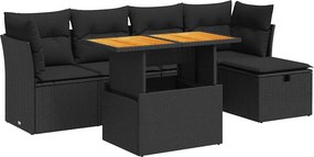 vidaXL 6 részes fekete polyrattan akácfa kerti ülőgarnitúra párnákkal