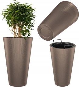 Virágtartó 29,5 cm Fedő Virágbetét Műanyag Magas Barna
