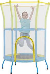 AIYAPLAY Gyermek Trambulin Ø140x190 cm - 3-6 Éveseknek Biztonsági Hálóval, Párnázott Rúddal, 45 kg Teherbírással Belső Használatra, Többszínű | Aosom
