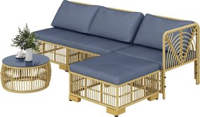 Outsunny 5 darabos Rattan Kültéri Pihenőszett, Moduláris Kerti Kanapé Párnákkal és Üvegasztallal, Szürke | Aosom